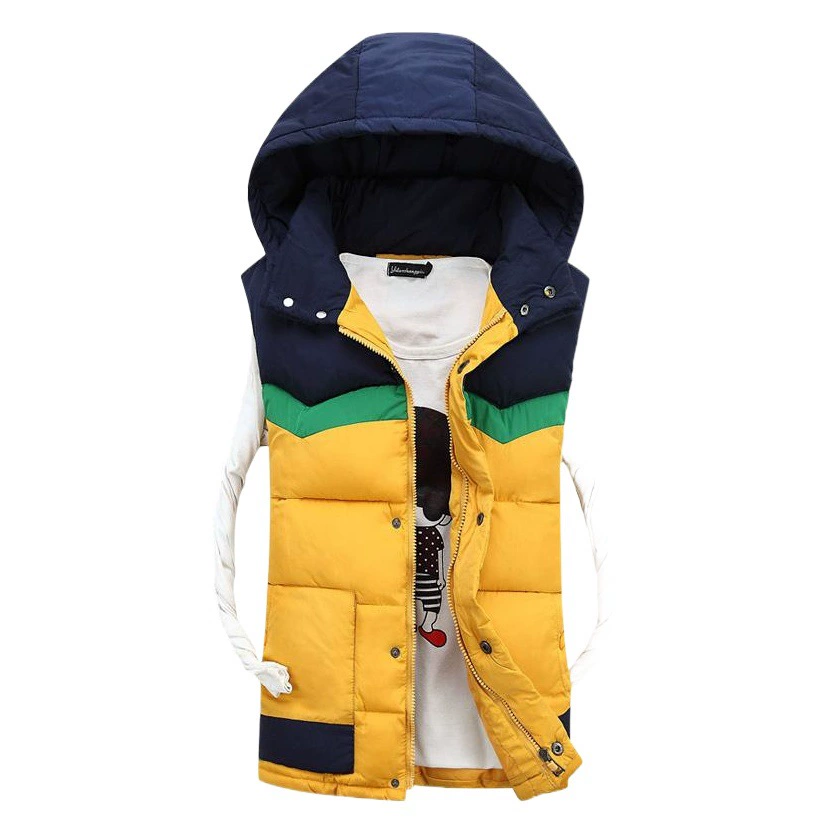 Мужской утепленный хлопковый жилет 2025 года, новая модель, унисекс, с капюшоном, в стиле колор-блок, для молодежи, высококачественная униформа