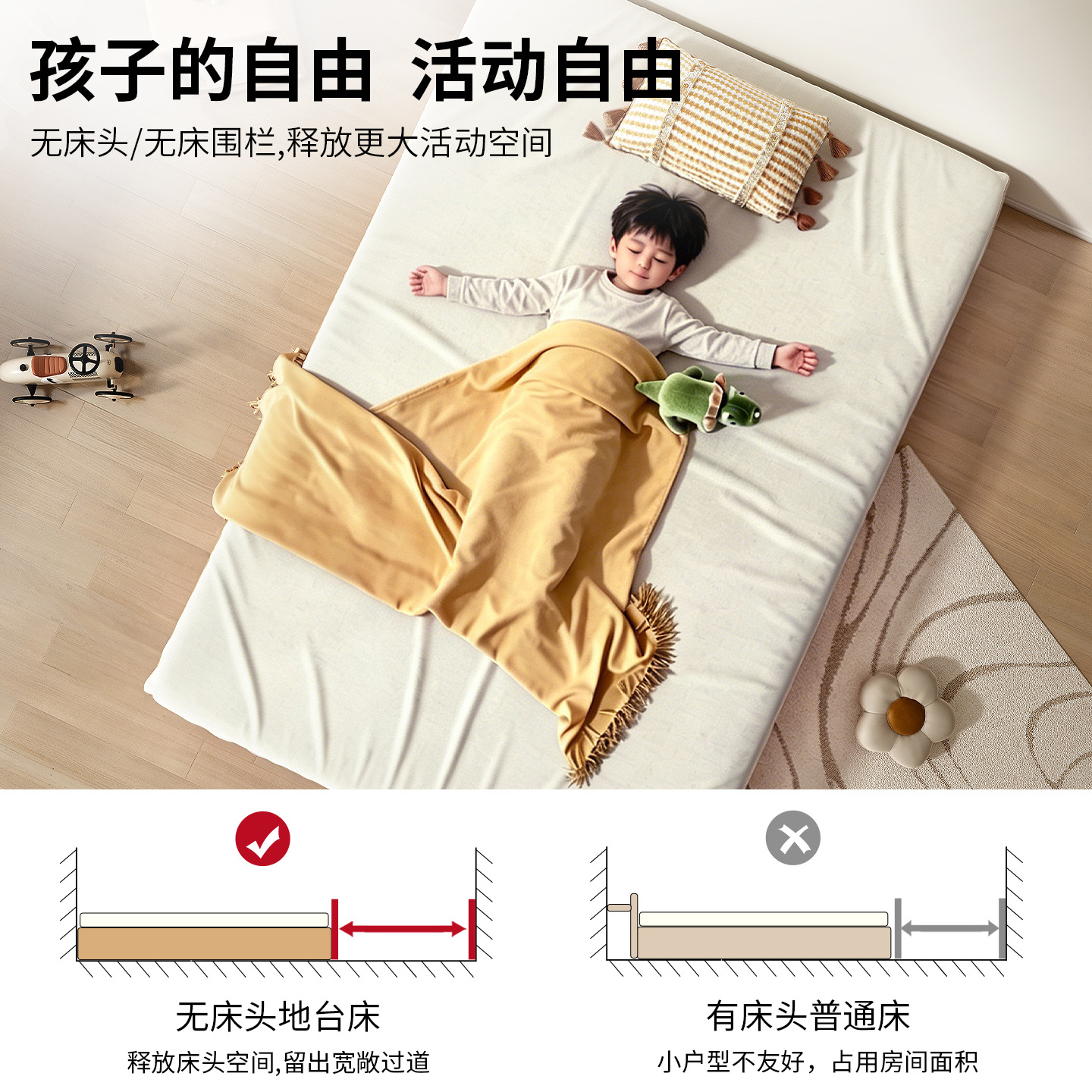 Floor Bed Children's Bed Beech Wood Solid Wood Bed 1.2m Boys Girls Bedroom Princess Single Bed Floor Bed Tatami