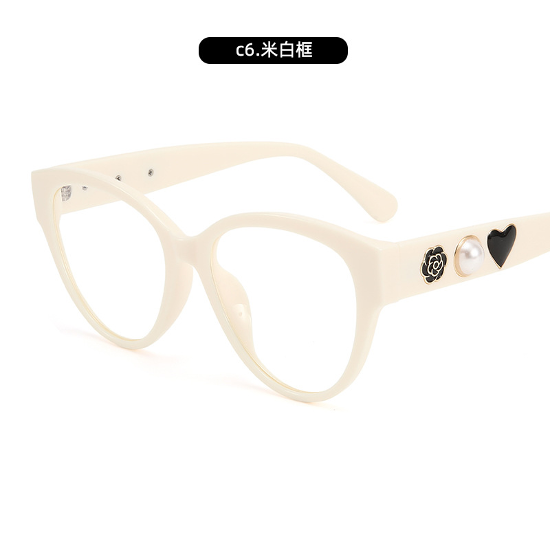 El nuevo pequeño Xiangjia, marco grande, ojo de gato, celebridad de Internet, espejo plano que cambia de color, versión coreana femenina de Pearl Love, marco de gafas anti-luz azul
