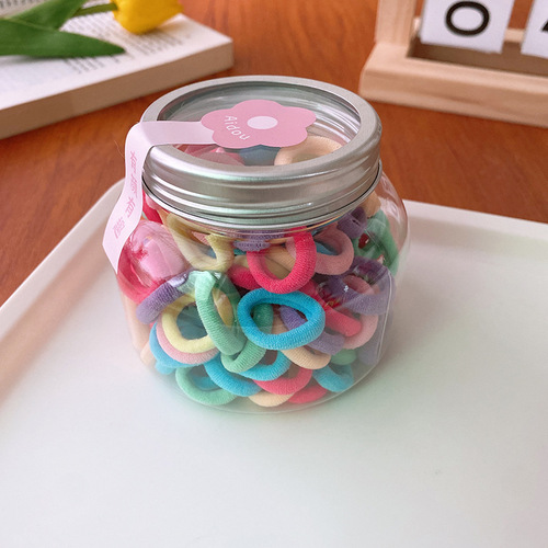 100 cans of candy-colored basic small children's finger towel rings that do not hurt hair and are versatile for girls to braid.