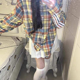 美式复古格子衬衫男女2026夏季新款防晒宽松oversize情侣长袖衬衣
