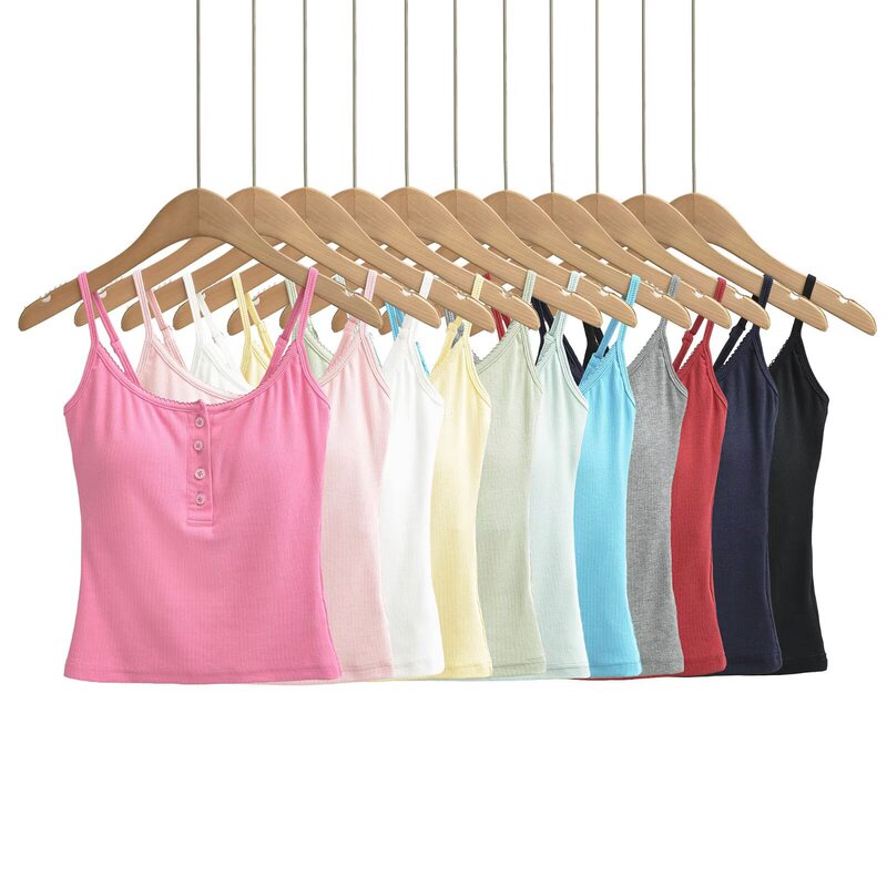 Sexy front-button (fixed chest pad) camisole for women, 2026 summer new fashion slim-fit lace tank top