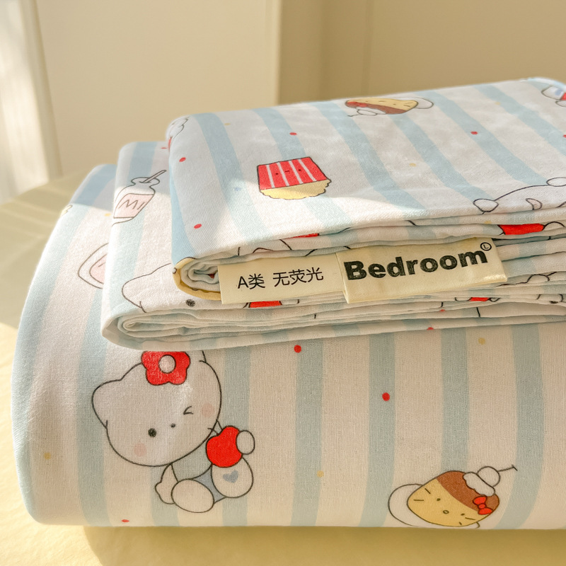 母子グレード A タイプ裸睡眠純綿シーツ小さな新鮮な綿シングルピース学生寮シングルとダブル枕カバー 3 点セット