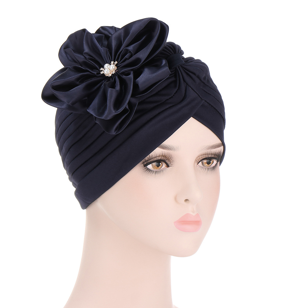 pleated indian hat strap accessories satin flower turban hat fashionable toe cap_voghion.com