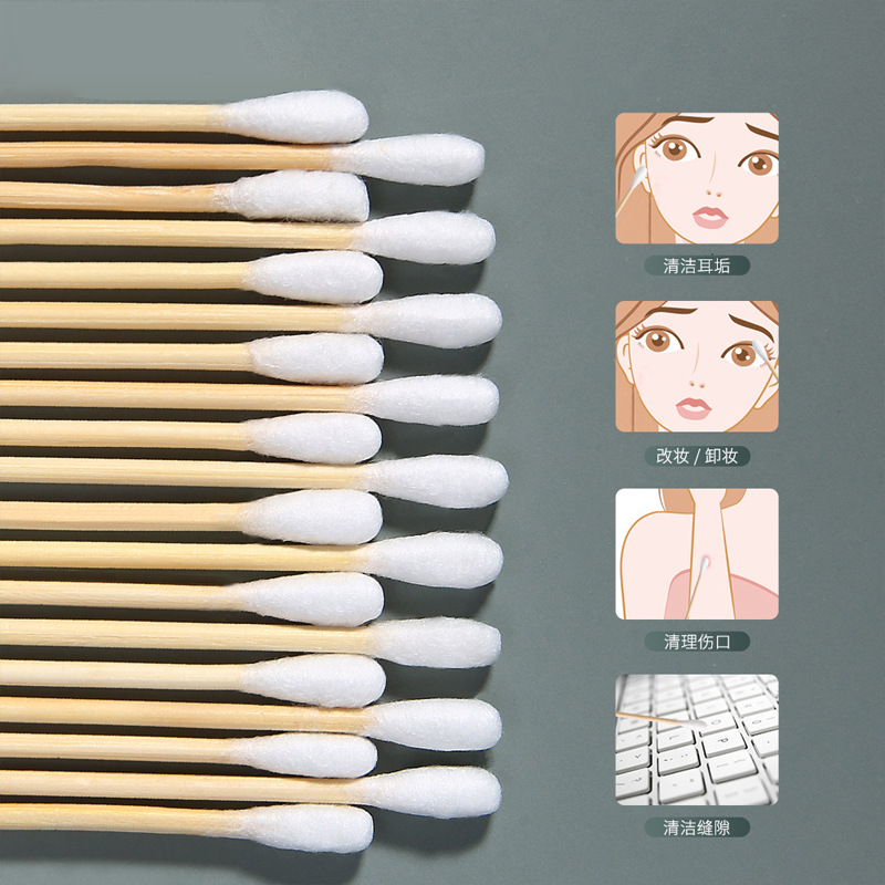 100 piezas de hisopos de algodón, embalaje neutro, hisopos de madera de doble punta, hisopos de algodón desechables para limpieza de maquillaje, venta al por mayor
