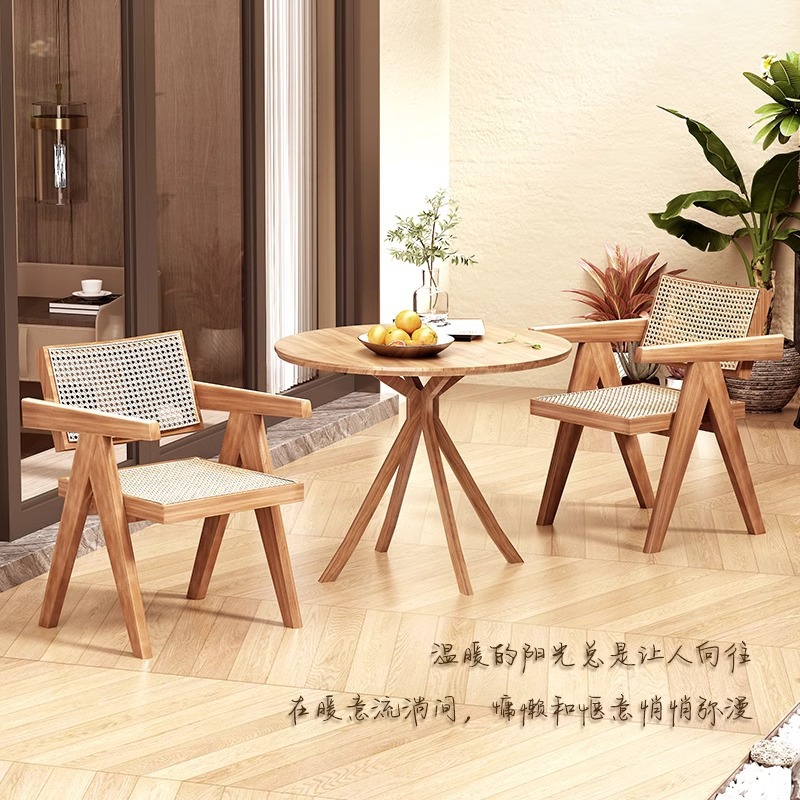 Hogar Chandigarh Silla de ratán de estilo antiguo con reposabrazos, silla de ratán de ocio simple y moderna, silla de comedor de madera maciza