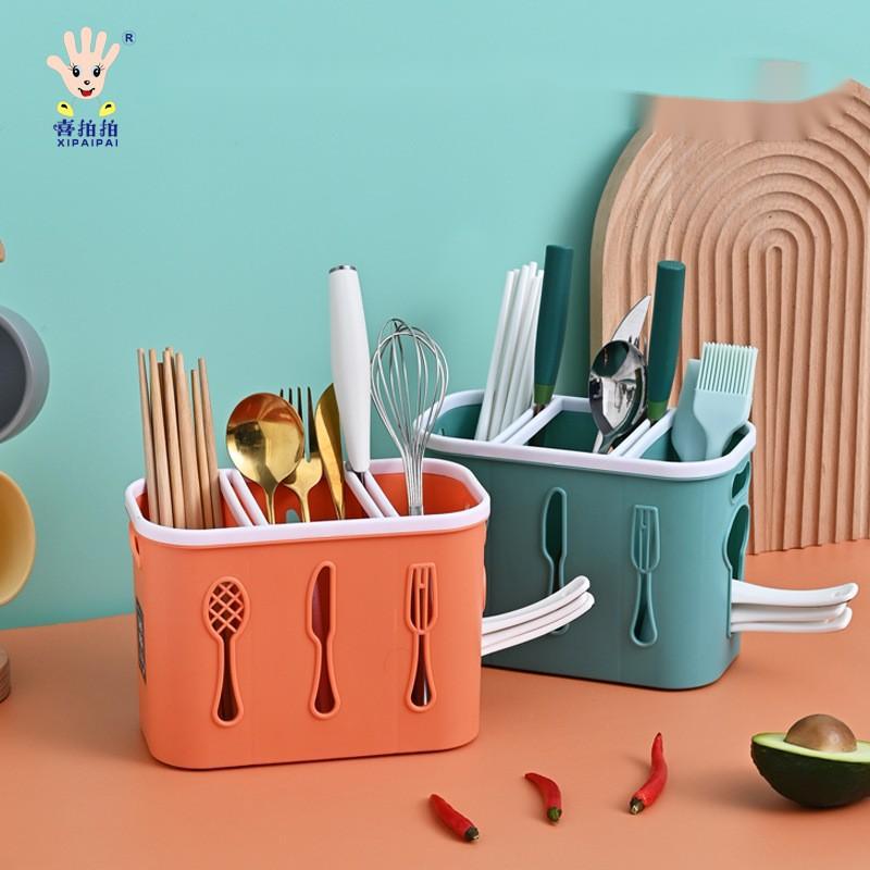 Spot wholesale Happy Paipai 539 Chopstick Cage Creative Home Knife Spoon Fork Two Grid Tableware Storage Drain Chopstick Rack