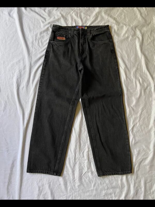 Cross-border e-commerce empyre Denim skateboard pure black big boy jeans embroidered wear-resistant straight tube loose trousers