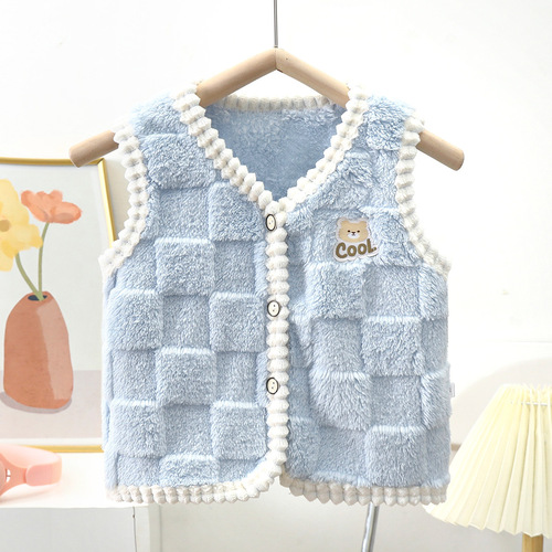 New children's padded vest for boys, warm backless top, soft innerwear for autumn and winter, also suitable for girls as a cardigan-style outer vest.