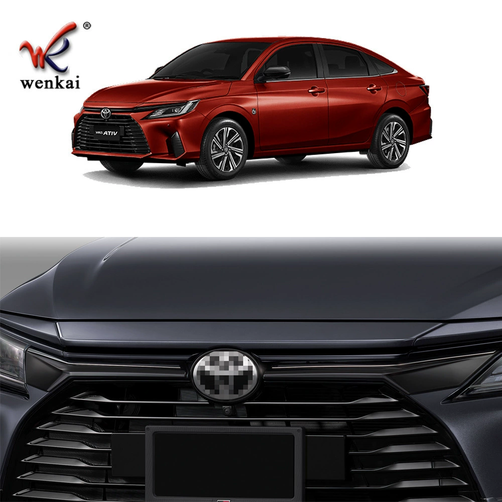 Подходит для Toyota Yaris Ativ 2023 года, модифицированный передний бампер, логотип автомобиля, специальная решетка радиатора, декоративная яркая полоса.
