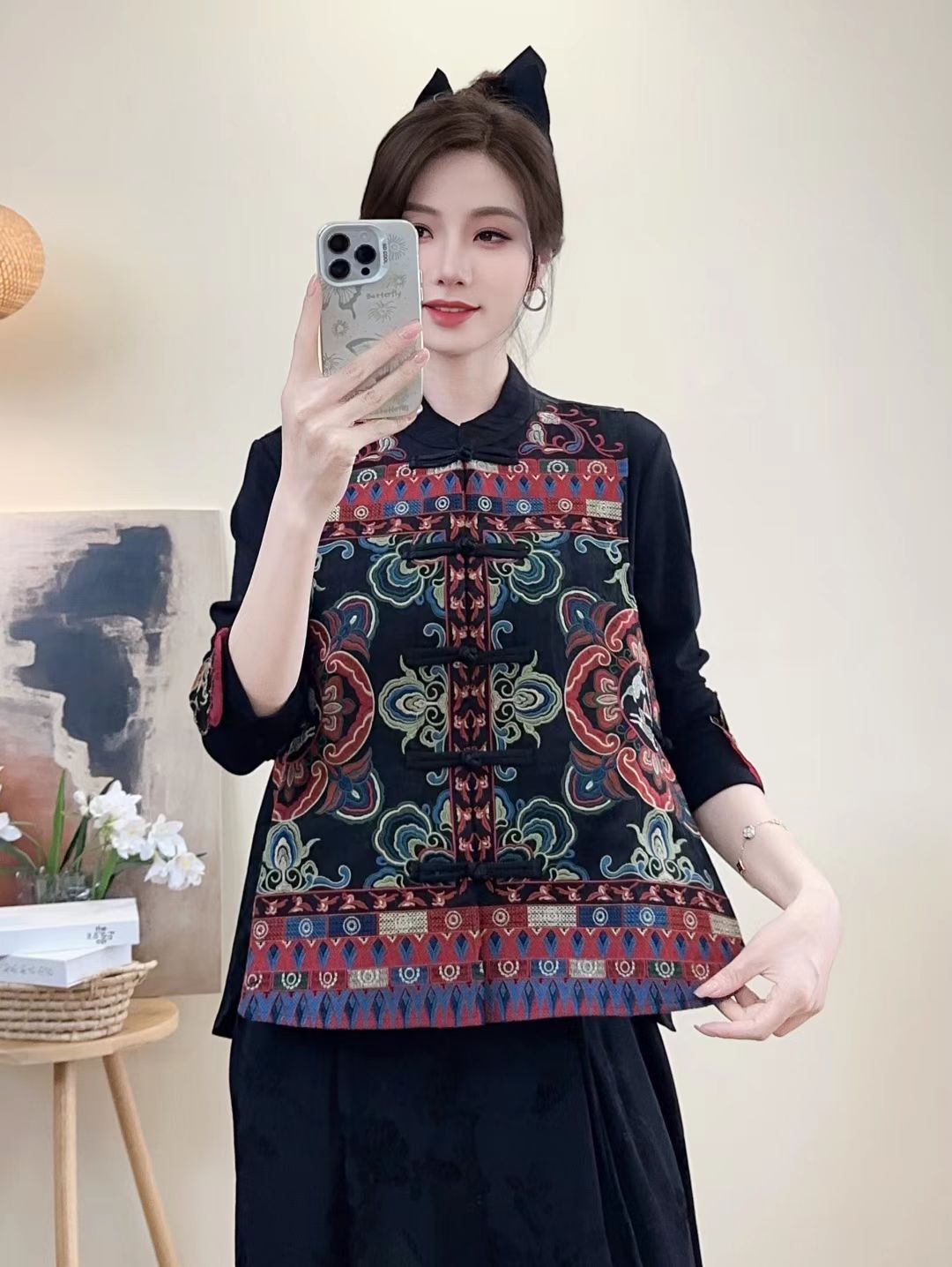 2025 otoño nuevo estilo suelto damas casuales de mediana edad collar bordado estilo nacional hombro sin mangas chaleco superior