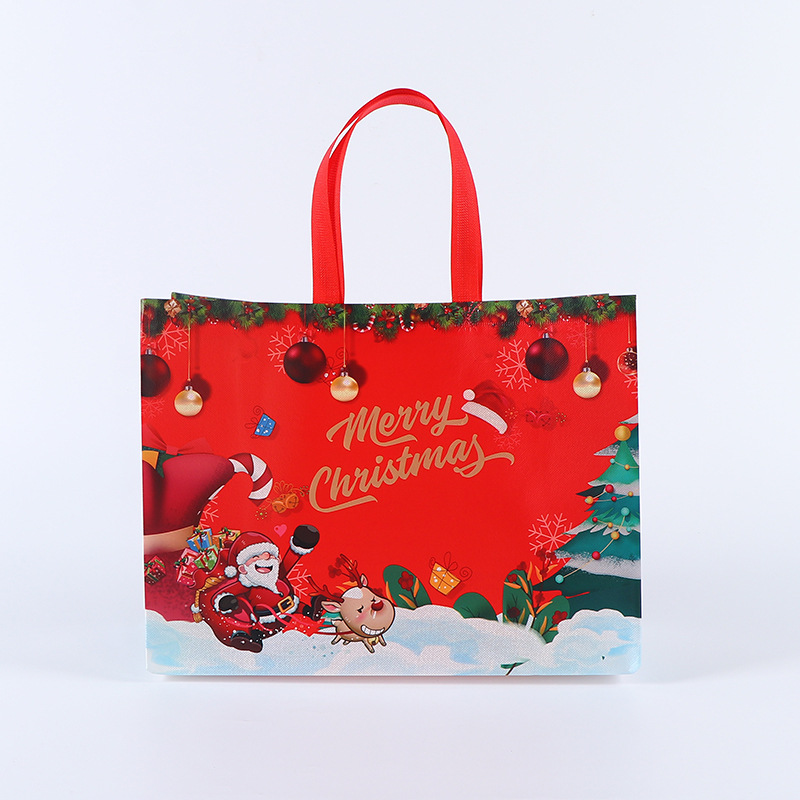 Bolso de Navidad de punto transfronterizo, bolsa de embalaje de regalo, bolsa no tejida laminada en caliente plegable portátil personalizada