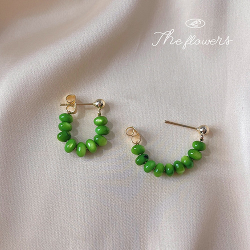 Forest style small fresh green shell handmade 925 silver needle earrings feminine elegant new earrings wholesale