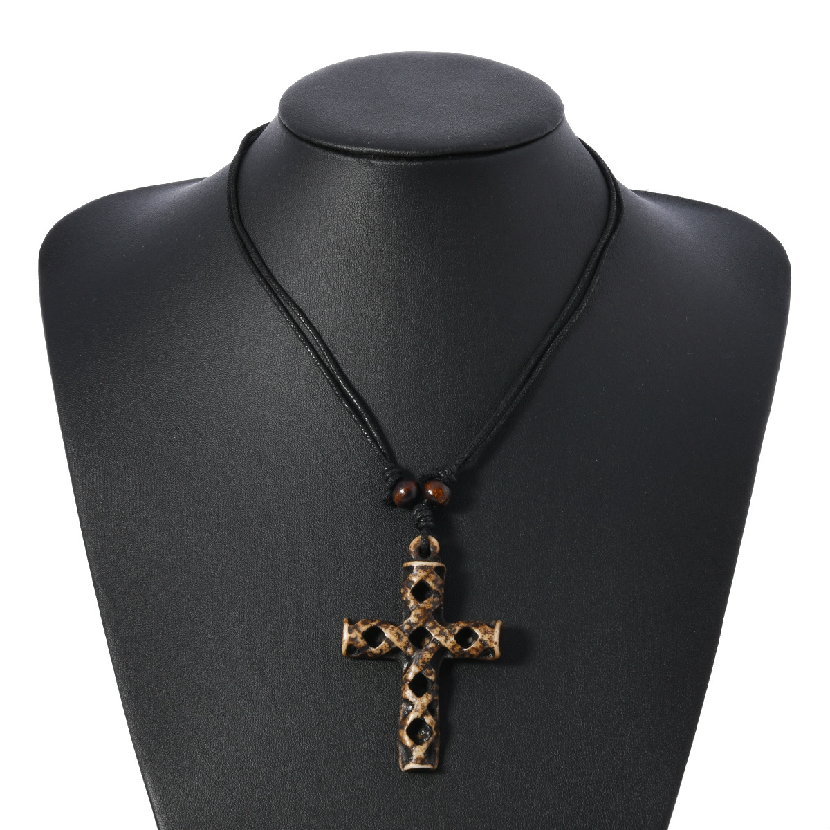 New Personalized Resin Cross Shape Ethnic Style Black Wax Thread Men's Jewelry Necklace_voghion.com