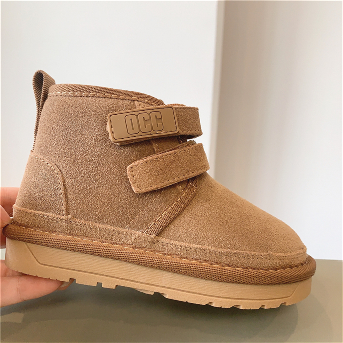 Botas de neve infantis de couro genuíno fosco, botas de algodão estilo velcro para meninas, espessadas e de pelúcia, inverno 2023 para meninos_voghion.com