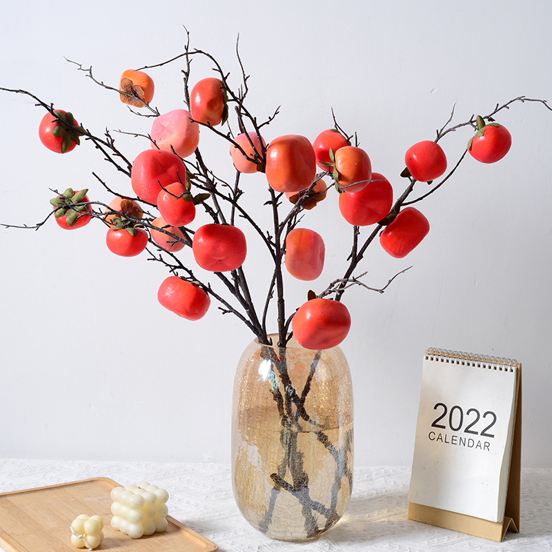 Simulated Flower Pomegranate Persimmon Fruit Living Room Decor Stand Dining Table Entrance Artificial Flower Branches Aspiration Flower Arrangement Soft Furnishing