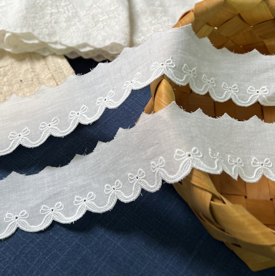 4cm布料花边白色棉布刺绣diy辅料手工布蝴蝶结绣花蕾丝花边宽