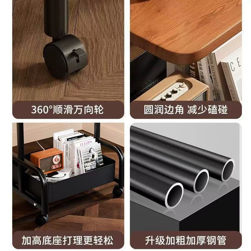 可移动双层茶几小推车边几客厅沙发收纳带轮茶桌卧室置物架小桌子|undefined
