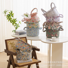 外贸日本出口韩式田园风居家布艺杂物化妆品分类收纳筐可手提批发