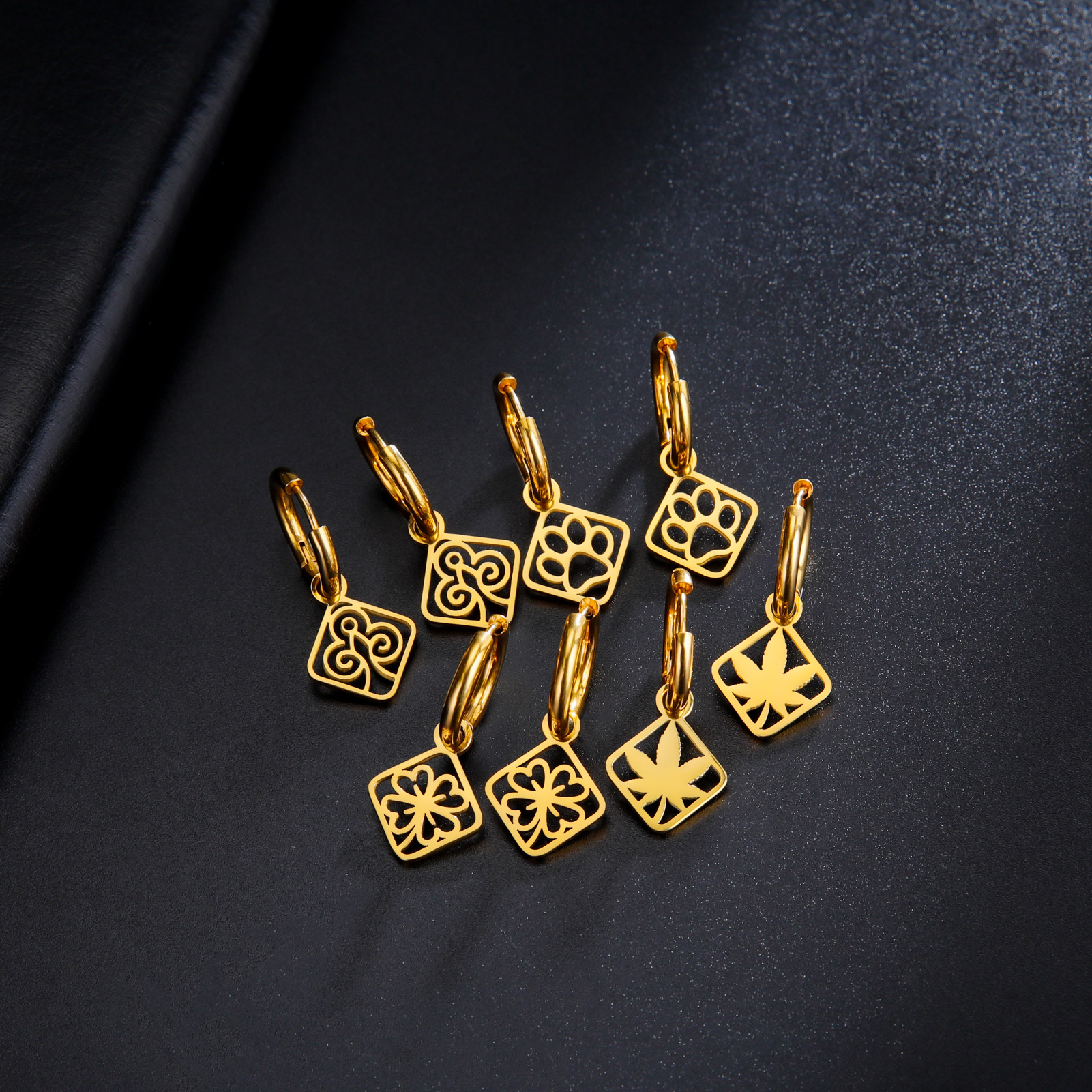 Stainless steel hoop earrings cat claw Clover crane pendant earrings female fashion bohemian jewelry birthday gift