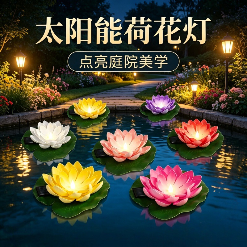 Solar-Powered Lotus Floating Lights, Lotus Lights, Swimming Pool Ambiance Lights, River Lights, Lotus Lamps, Park Villa Pool Decorative Lights