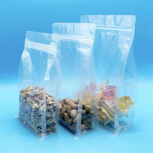Factory direct sales transparent self-standing eight-side sealing bag thickened accordion plastic packaging bag melon seeds dried fruit food 3D stand-up bag