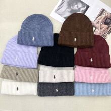 秋冬新款小马刺绣针织帽女套头帽情侣款冷帽户外防寒保暖毛线帽保