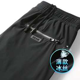 夏季新款男式休闲裤冰丝速干裤加肥加大弹力运动裤超薄裤子男91