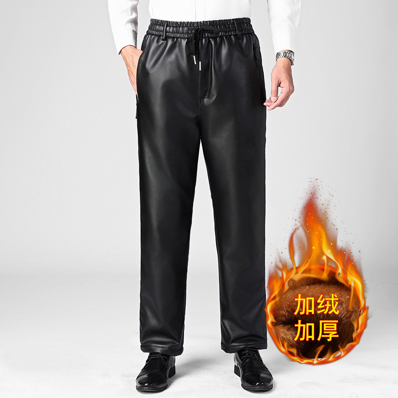 Men's Winter Fleece-Lined Thickened Waterproof Casual Pants for Delivery Riding and Driving, Warm and Loose Cotton Pants for Cold Protection