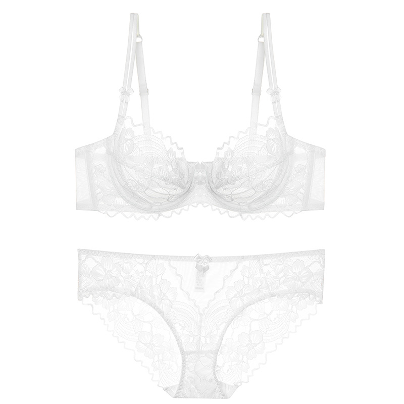 Ropa interior de encaje de comercio exterior, mujer delgada, verano puro, sujetador francés, pecho grande sexy, conjunto de sujetador pequeño, transpirable y cómodo