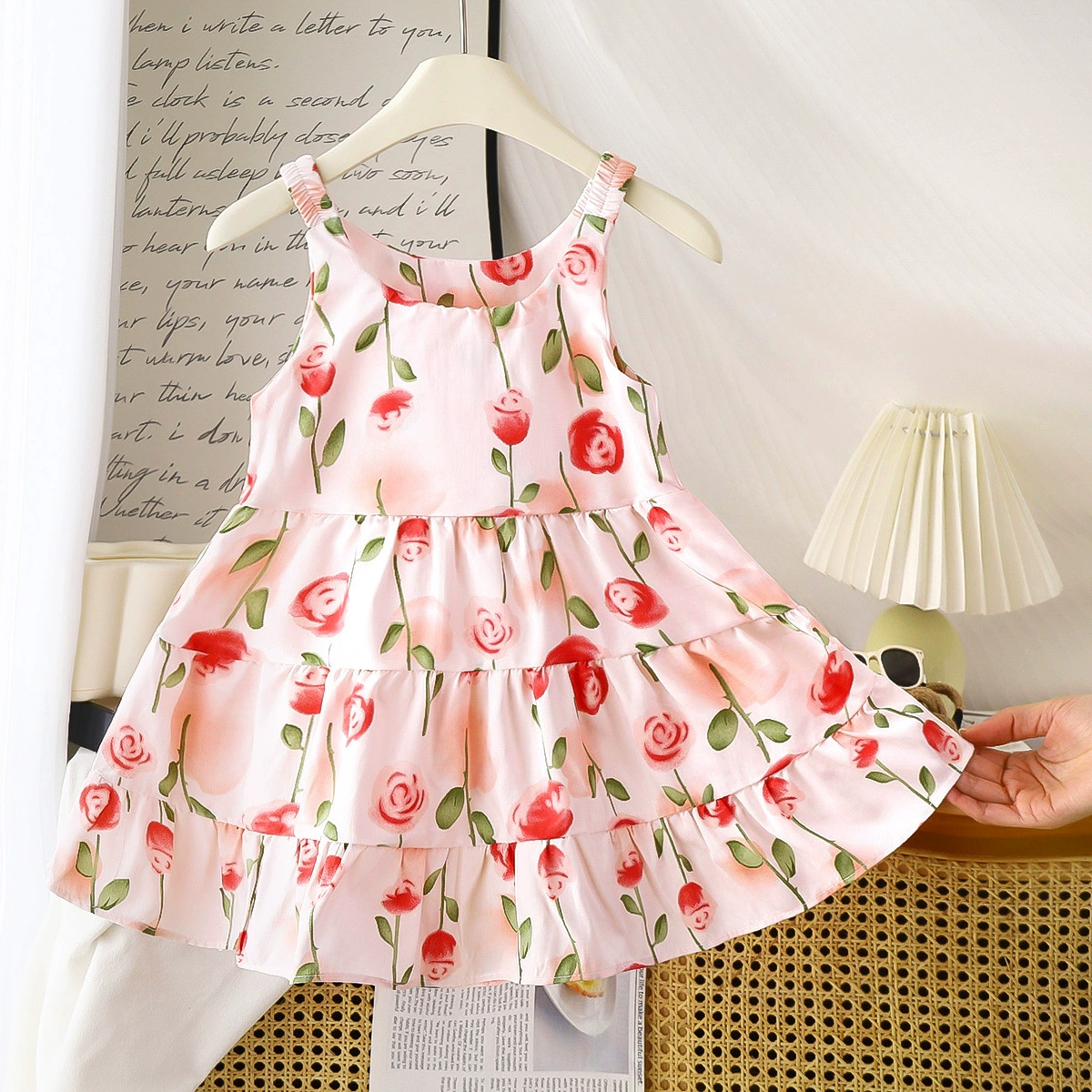 Summer girl's skirt, children's small princess costume, slip dress, Korean style, western style, floral print