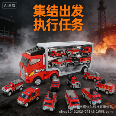 Cross-Border Children's Storage Container Truck Toy Alloy Car Simulation Fire Truck Engineering Vehicle Police Car Engineering Vehicle Toy