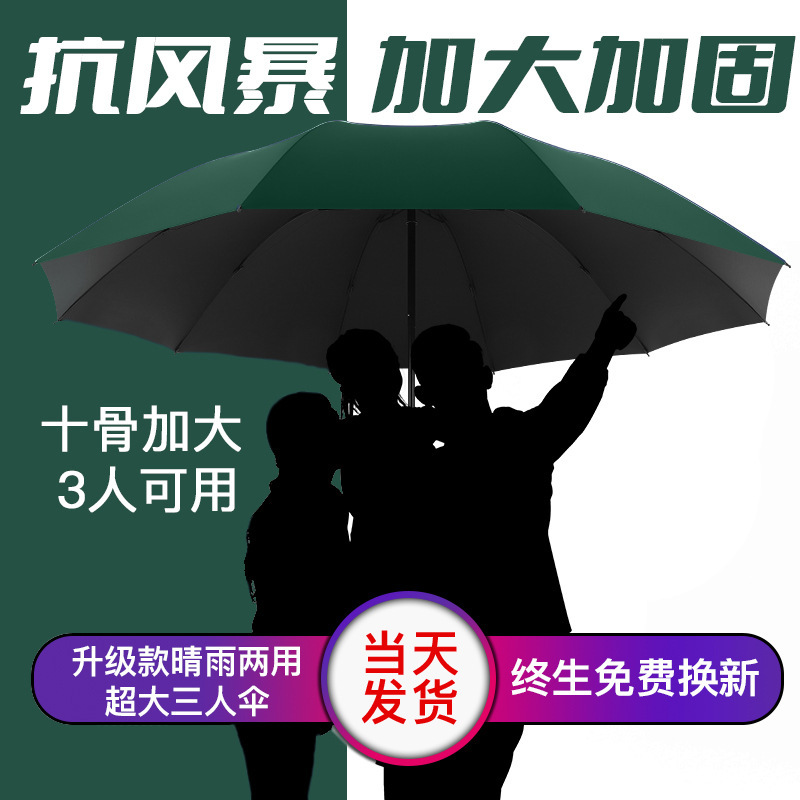 大量批发雨伞晴雨两用超大三折伞全自动男士大号10骨双人伞遮太阳