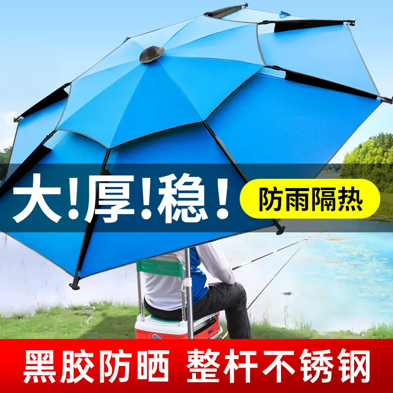 批发钓鱼伞加大鱼伞折叠雨伞加厚万向钓伞垂钓防晒防暴不锈钢钓伞