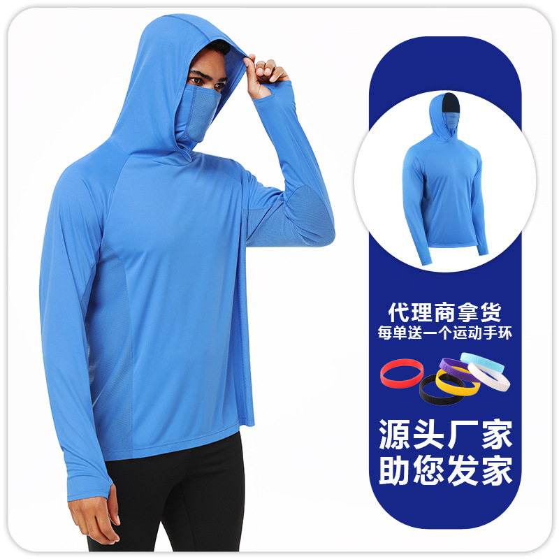 Máscara de capucha suelta para hombres, ropa de protección solar, puños, agujeros, malla, empalme de Deportes de ocio, ropa de pesca para correr y montar