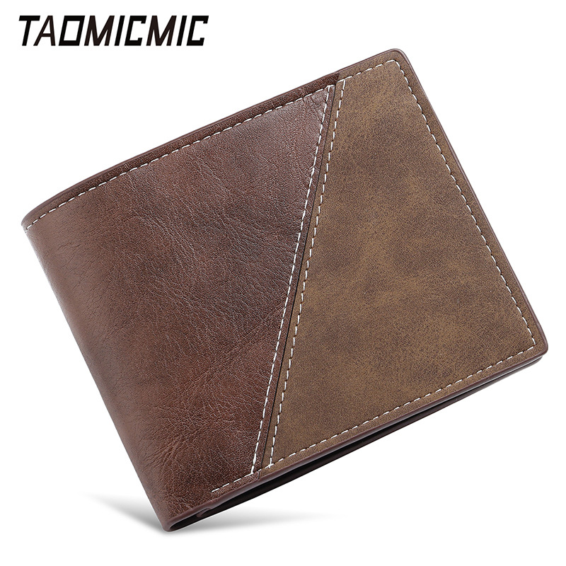 Men's Simple Gradient Short PU Wallet, Casual Stitched Design, Creative Triangular Large Bill Compartment, Money Clip