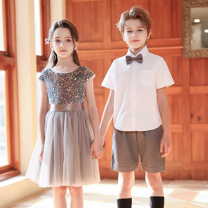 Vestido de presentación infantil del Día del Niño, vestido pequeño del anfitrión, vestido de coro de estudiantes de primaria y secundaria, vestido de presentación de recitación