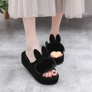 Cute Rabbit Ear Slippers for Women, Flat Summer New Wedge Sandals, Slippery Thick-Soled High-Heeled Slippers