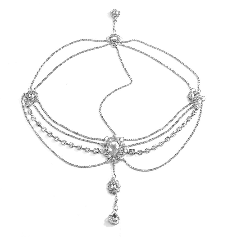 Meilleure vente transfrontalière : Ornement de front floral en forme de goutte d'eau, orné de diamants et de style vintage européen et américain._voghion.com