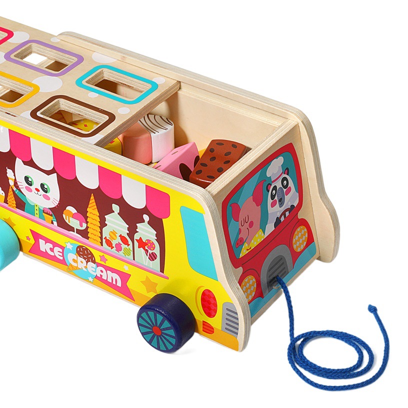 Play House remolque de juguete educativo para niños helado de madera arrastrando forma color cognición a juego helado Coche