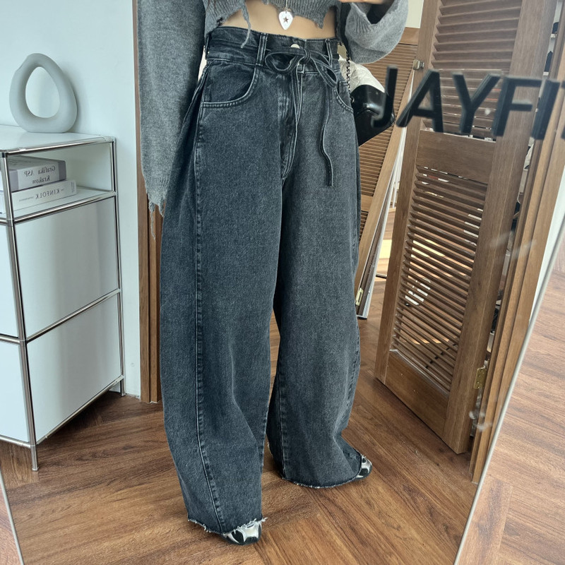 现   早秋新品女装纯色两粒扣压缩压线毛边牛仔裤|undefined