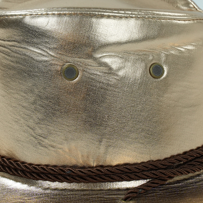 Cappello da cowboy western alla moda in pelle PU color oro unisex, cappello da montagna jazz, tutto in tonalità_voghion.com