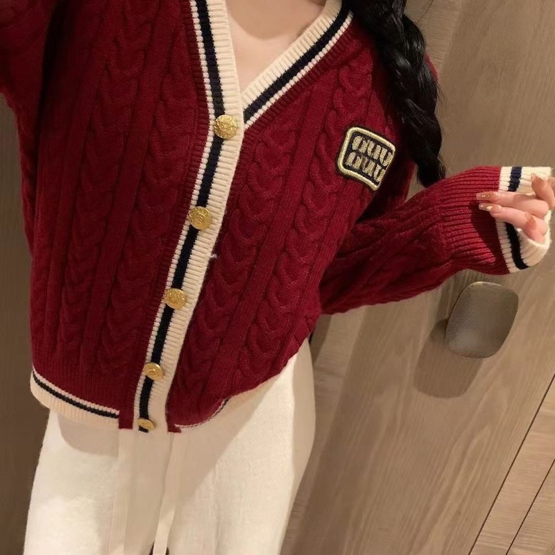 学院风撞色麻花开衫毛衣外套女春秋冬新款韩版宽松百搭短款上衣潮|undefined