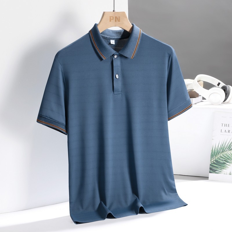 Verano nuevos hombres camisa de polo de seda de hielo transpirable ultra-delgada camiseta de los hombres ocasionales de negocios de secado rápido media manga papá top