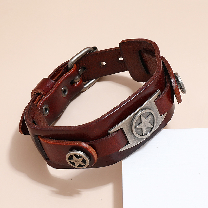 simple retro five-pointed star multi-layer leather bracelet