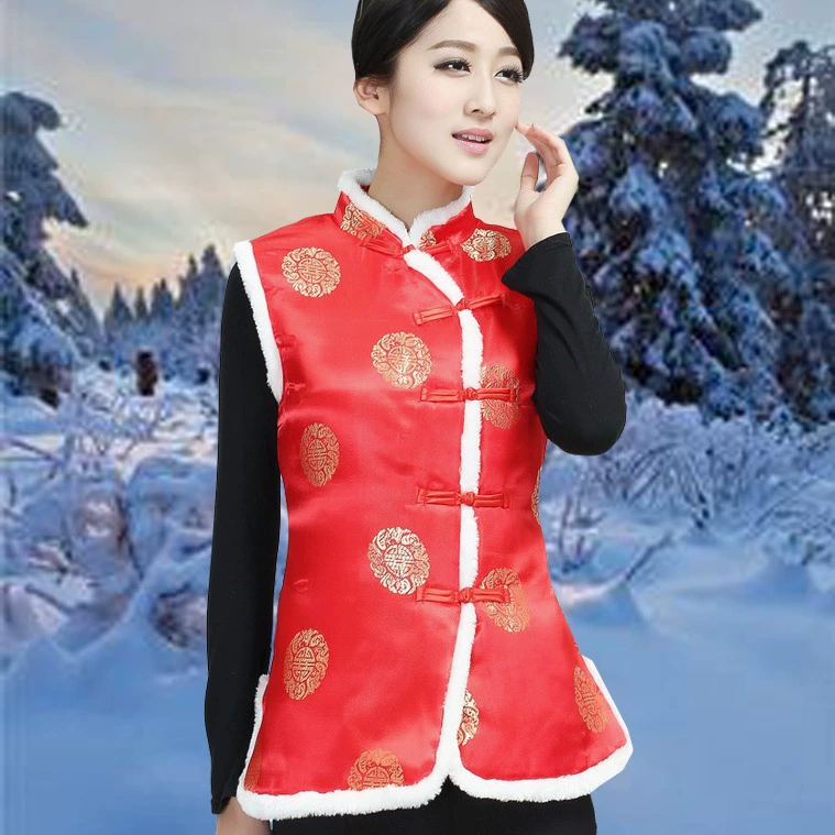 Новый отель Чайный домик Костюм Тан Осенне-зимняя рабочая одежда Куртка Жилет Женский китайский хлопковый жилет Большая красная лошадь