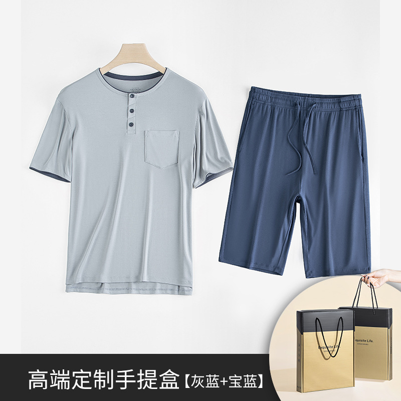 60 pijamas finos de primavera y verano modales de doble cara para hombres, pantalones cortos de manga corta, ropa de hogar en stock