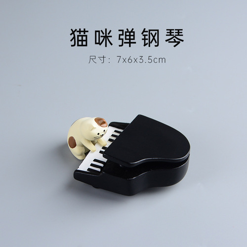 zakka Japanese groceries cat playing piano scene ornaments resin crafts desktop decoration doll house furnishings
