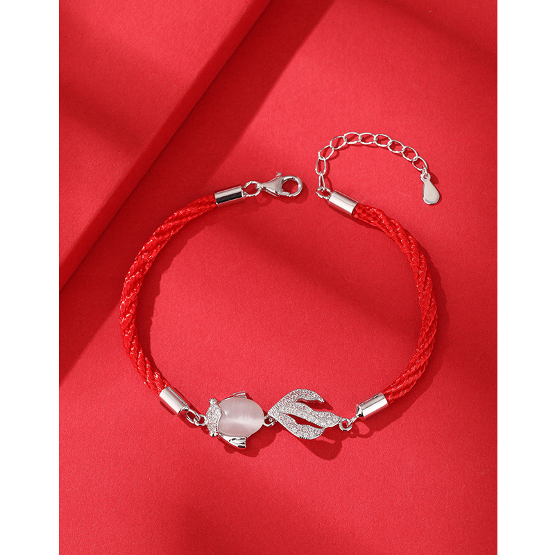 Opal koi pulsera femenina de plata esterlina 925 tejida cuerda roja nicho pulsera para novia regalo de Año Nuevo