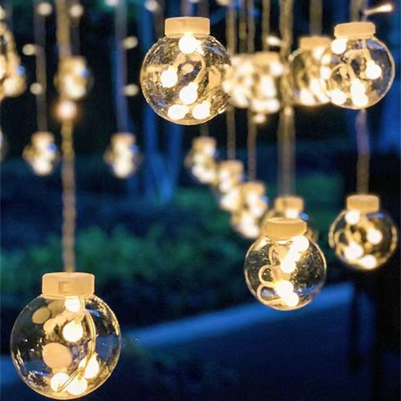 Cadena de luz de bola solar, tienda de jardín impermeable al aire libre, cadena de luz de campamento, decoración navideña, cadena de luz de ambiente